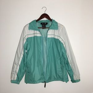 Green and white windbreaker jacket